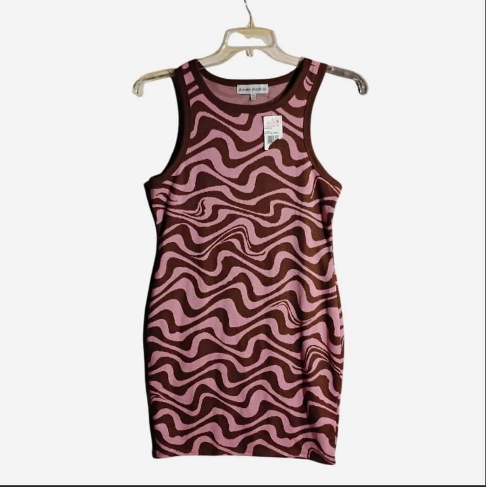 Almost Famous Women's Size Large Sleeveless Brown And Pink Swirl Bodycon Dress